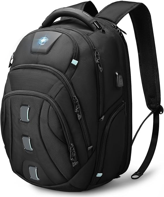 Swissdigital Design Tech Compact Slim Business Backpack for Men with Apple Find My, USB Charging Port, RFID Protection, TSA Friendly, Limited Fit for Thin 17 Inch Laptop, Black | SD1644FB-01