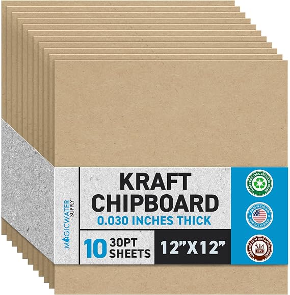 MagicWater Chipboard Sheet - 12x12 inch - 30 pt - 0.030" Thick - 10 Pack