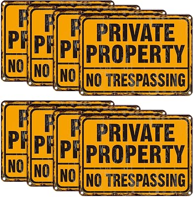 Yaocom 8 Pack Private Property No Trespassing Signs Metal Reflective Aluminum No Trespassing Signs Weatherproof Security Yard Property Security for Outdoor Home Yard Business Driveway, 7 x 10 Inch