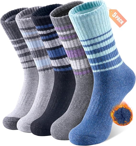 BESTENA Merino Wool Socks for Women, Warm Hiking Socks 5 Pairs