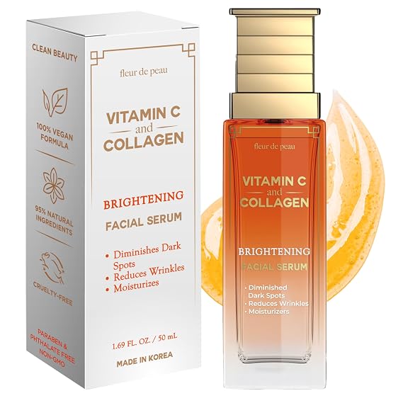 Fleur De Peau Vitamin C Serum For Face With Collagen Dermatologist Tested, Anti-Aging, Even Skin Tone, Reduces Fine Lines, Improves Radiance & Texture 95% Natural, Clean Beauty Korean Skin Care