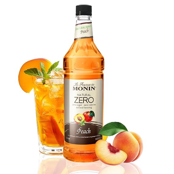 Monin - Zero Calorie Natural Peach Syrup, Fresh and Juicy Flavors, Great for Iced Teas, Lemonades, and Sodas, Non-GMO, Gluten-Free (1 Liter)
