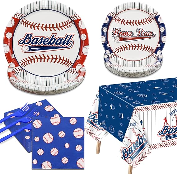 Baseball Party Decorations - 81Pcs Baseball Plates and Napkins Sets, Tablecloth, Blue Forks for Sports Fans Kid Adult Birthday Party Supplies, Serve 20