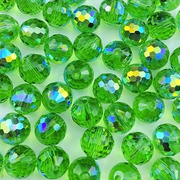 Crystal Glass Beads 50 Pieces 10mm Round 96 Faceted Glass Spacer Beads for Jewelry Making Bracelet Necklace Earring DIY Craft(Grass Green AB)