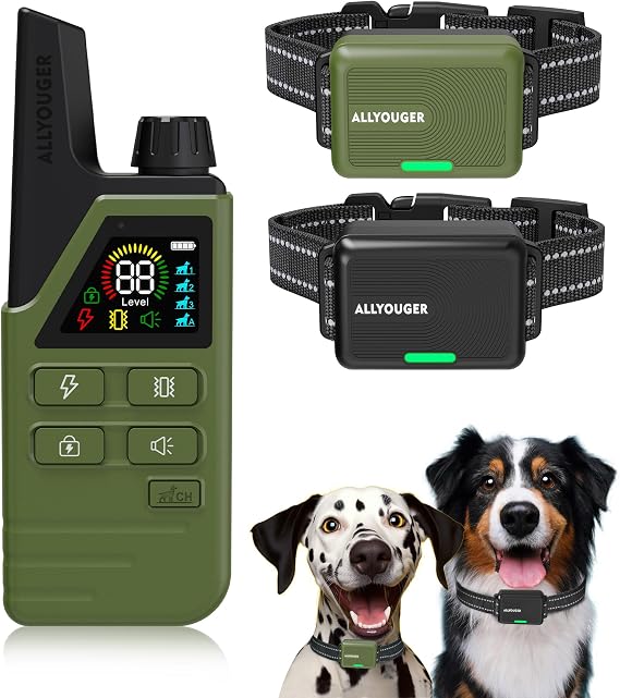 Dog Shock Collar 2 Dogs (5-120Lbs) - 4500FT Dog Training Collar with 3 Training Modes, Security Lock,Reflective Nylon Colar,IP67 Waterproof&Rechargeable Remote e-Collar for All Breeds, Sizes