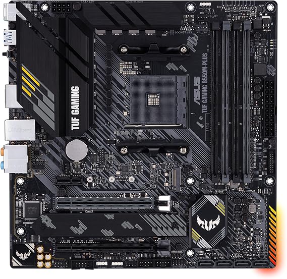 ASUS TUF Gaming B550M-PLUS, AMD B550 (Ryzen AM4) Micro ATX Motherboard (PCIe 4.0, Dual M.2, 10 DrMOS, DDR4 4400, 6, 2.5 Gb Ethernet, HDMI, DP, USB 3.2 Gen 2 Type-A and C, Aura Sync)