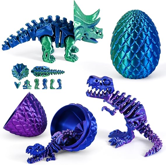 2 Pack 3D Printed Dinosaur Egg Toys Dino Set-Bule Purple