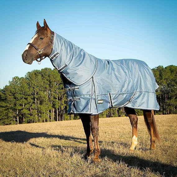 Jeffers Poplar Head Refuge 1200D Waterproof Horse Turnout Blanket, Detachable Neck, 360g Insulation, Winter Stable Sheet, Windproof, Heavy Duty Equine Rug for Cold Weather, Hamilton Blue, 69"