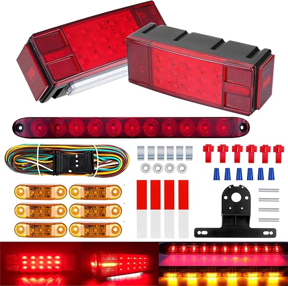 LIMICAR LED Trailer Light Kit with 11-LED Light Bar and 6 Marker Lights | Features a 25FT Wiring Harness for Bright, Reliable Lighting on Boat and Utility Trailers