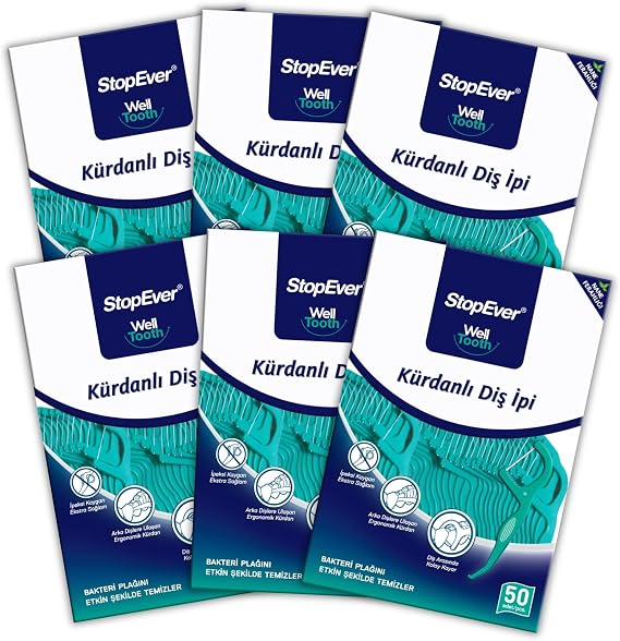 Stopever Mint Freshness Toothpick Floss 6 Pack 300 Pieces (6 X 50 Pieces)