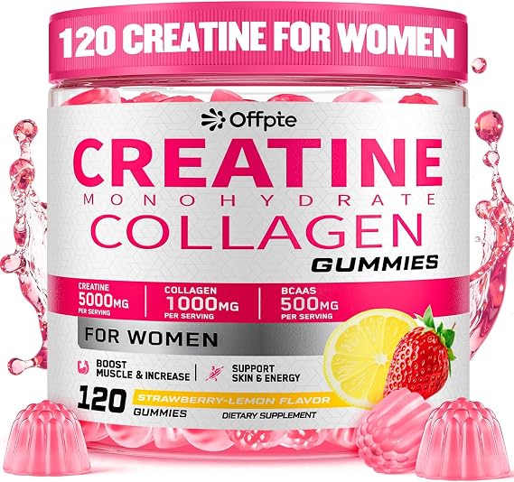 Creatine for Women, 5000mg Complex with Collagen & BCAAs, Vitamin B12 | 120 Ct Sugar-Free Creatine Gummies for Women, Creatine Monohydrate Supplements Pre-Workout Chewbles, Creatina Para Mujeres