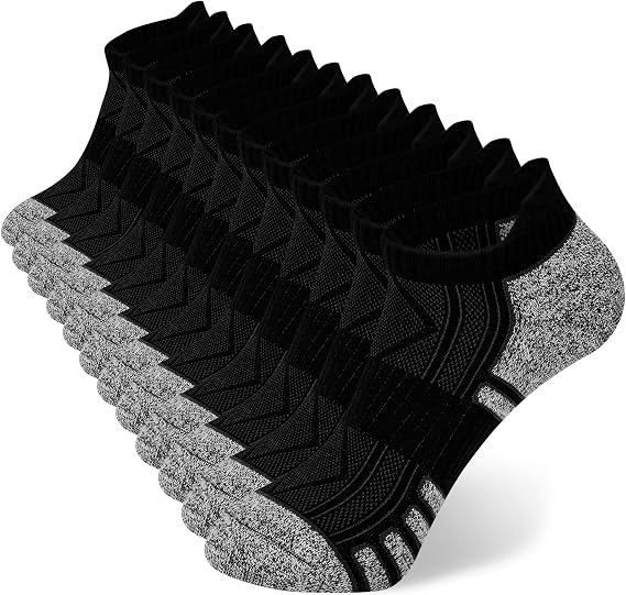 6 Pairs Mens Trainer Socks Sports Socks White Black Grey, Cotton Ankle Socks Low Cut Sports Cushioned Socks
