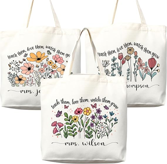 Personalized Teacher Appreciation Tote Bag, Wildflower Canvas