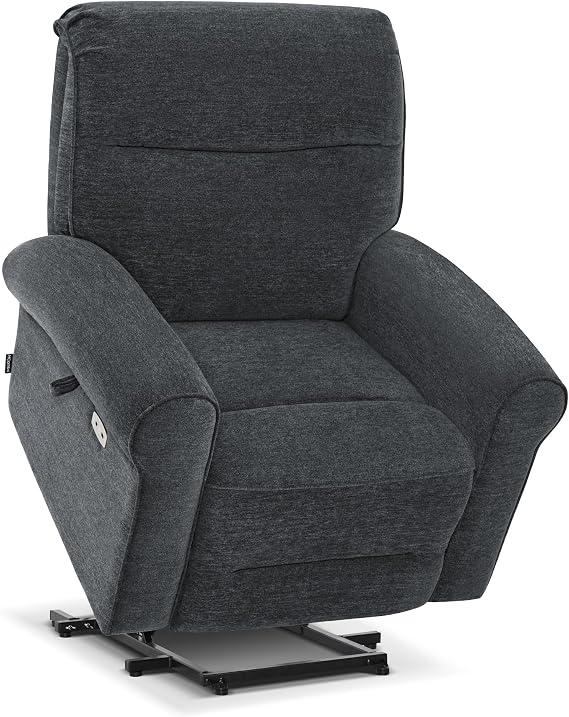 MCombo Oversize Dual Motor Riser Recliner Chairs Electric for Elderly, Massage and Heated Recliner Armchair, Lay Flat Recliners with 61CM Extra Wide Seat, USB, Extended Footrest 7666 (Dark Grey) | Lay Flat 165°, For Elderly, USB Ports, Pet-friendly Fabric, Extended Footrest, Home button, Rolled-Arm, 350 lbs Capacity