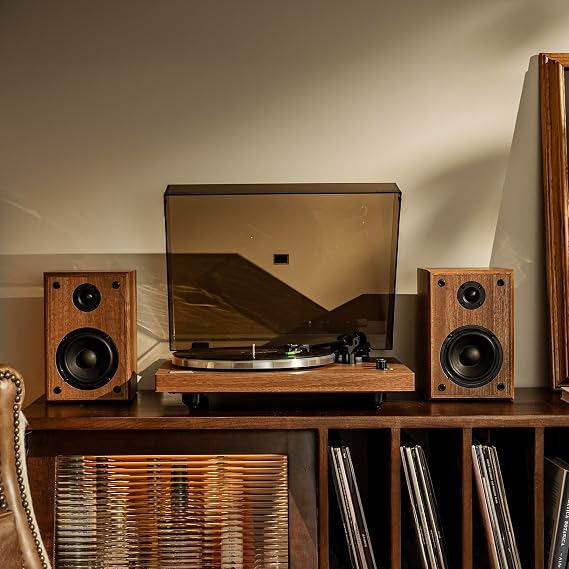 Arkrocket Cassini High Fidelity Bluetooth Record Player with Built-in Speakers Belt Drive Vinyl Turntable with Moving Magnet Cartridge, Bluetooth Input Output and Aux-in (Cassini Walnut)