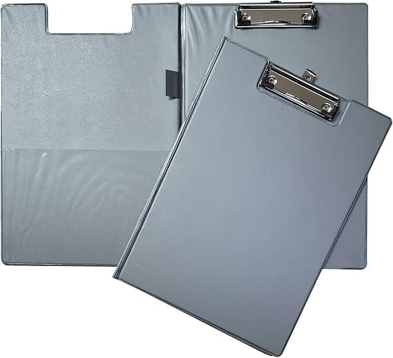 Janrax Grey Foldover Clipboard – A4 Folding Clipboard with Front Cover, Inside Pocket & Hanging Hook