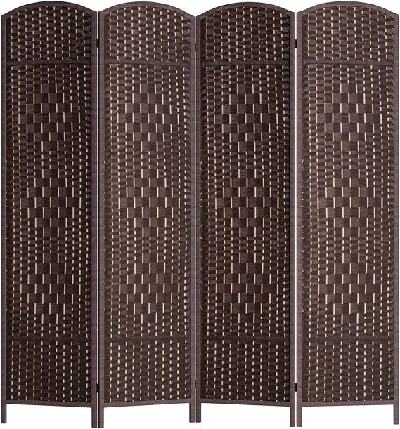 FDW | 4-Panel Folding Room Divider | 6ft, Brown | Hand Woven Mesh