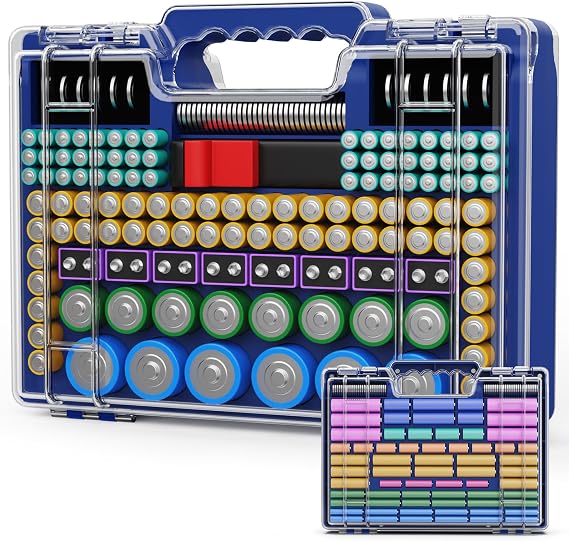 Tututry Battery Organizer Storage Holder Box Case with Tester, Ultra-Large 262+ Batteries Container with Double-Sided, Holds AA AAA 4A 23A C D Cell 9V 3V Lithium 4LR44 CR3 CR123A 18650 (Blue)