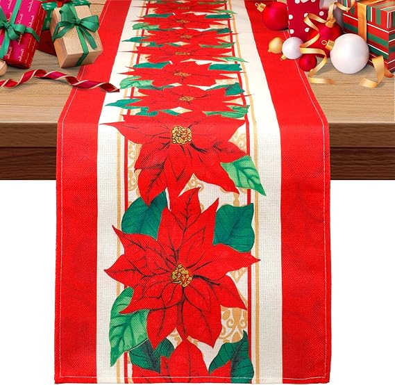 Christmas Table Runner, Christmas Decorations, Winter Christmas Table Runners, Red Floral Table Runner Kitchen Dining Christmas Table Decoration for Christmas Xmas Holiday Home Party Decor 13x72 Inch