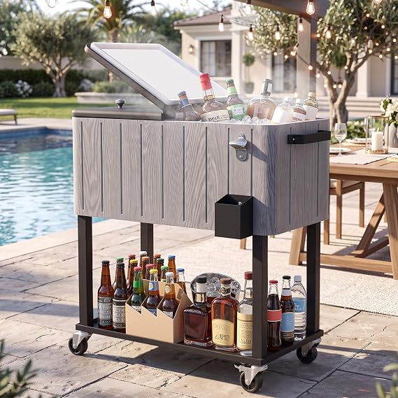 DWVO Ice Chest with Wheels,Portable 80 Quart Rolling Cooler with Handle