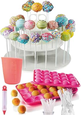 APRON HEROES- Complete Cake Pop Maker Kit, Nonstick, Silicone, Cake Pop Maker, Cake Pop Kit, with, Cake Pop Stand Holder, Cake Pop Molds, 120 Lollipop Sticks, Melting Pot, Decorating Pen, Twist Ties