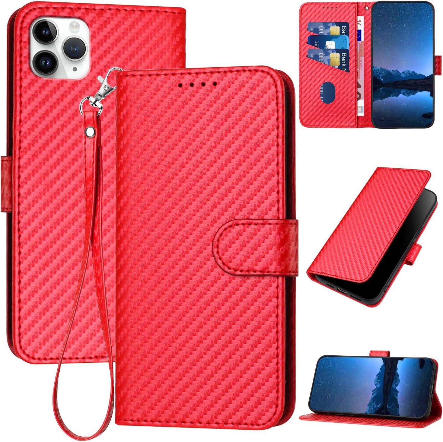 Compatible iPhone 11 Pro Max Case, Book Type, Carbon Fiber Style, iPhone 11 Pro Max Case, Book Type, Stylish and Simple, Lightweight, Slim, iPhone 11 Pro Max Case with Stand Function