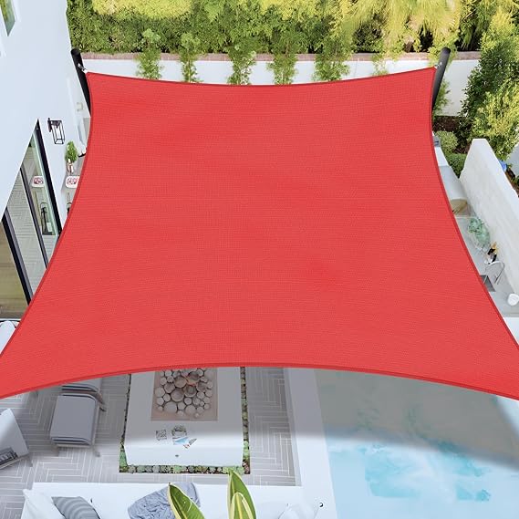 Bynbbur Sun Shade Sail 2'x2' Rectangle Shade Cloth for Garden, Permeable Shade Canopy Outdoor Patio Covers for Pergola Backyard Deck Outside Activity, Red