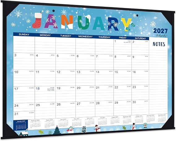 2027 Calendar - 2027 Desk Calendar, 22" x 17", Jan. 2027 - Dec. 2027, Large Desk Calendar 2027, Desk Calendars Large, 12 Months, Corner Protectors, Hanging Holes, Notes - 12 Themes
