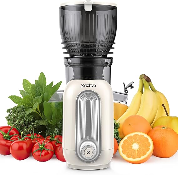 Cold Press Juicer Machines, 5.8" Large Feed Chute Slow Masticating Juice Maker for Whole Vegetable and Fruit, Easy to Clean, 300W High Juice Yield - MP-802M (White)