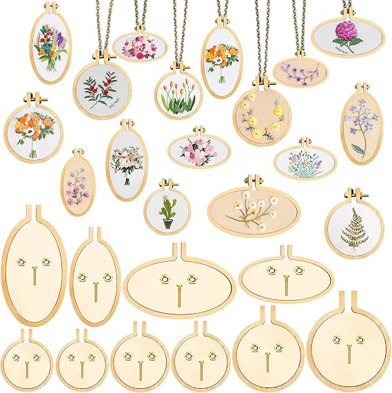 ZOCONE 10 Pack Mini Embroidery Hoops - Small Round & Oval Wood Hoops for DIY Embroidery Projects