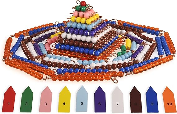 BOHS Montessori Bead Chains & Squares - Skip Counting, Multiplication, and Square Number Learning Toy for Pre-K Math Education