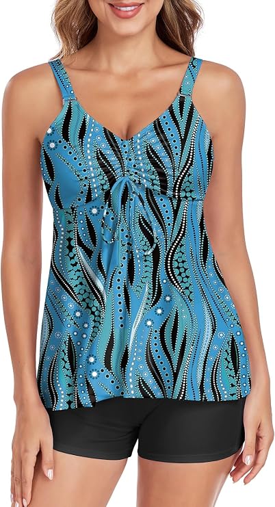 Tankini Swimsuits for Women Tummy Control Swimsuit Modest Tankini Top with Boyshort Bathing Suits Swimwear