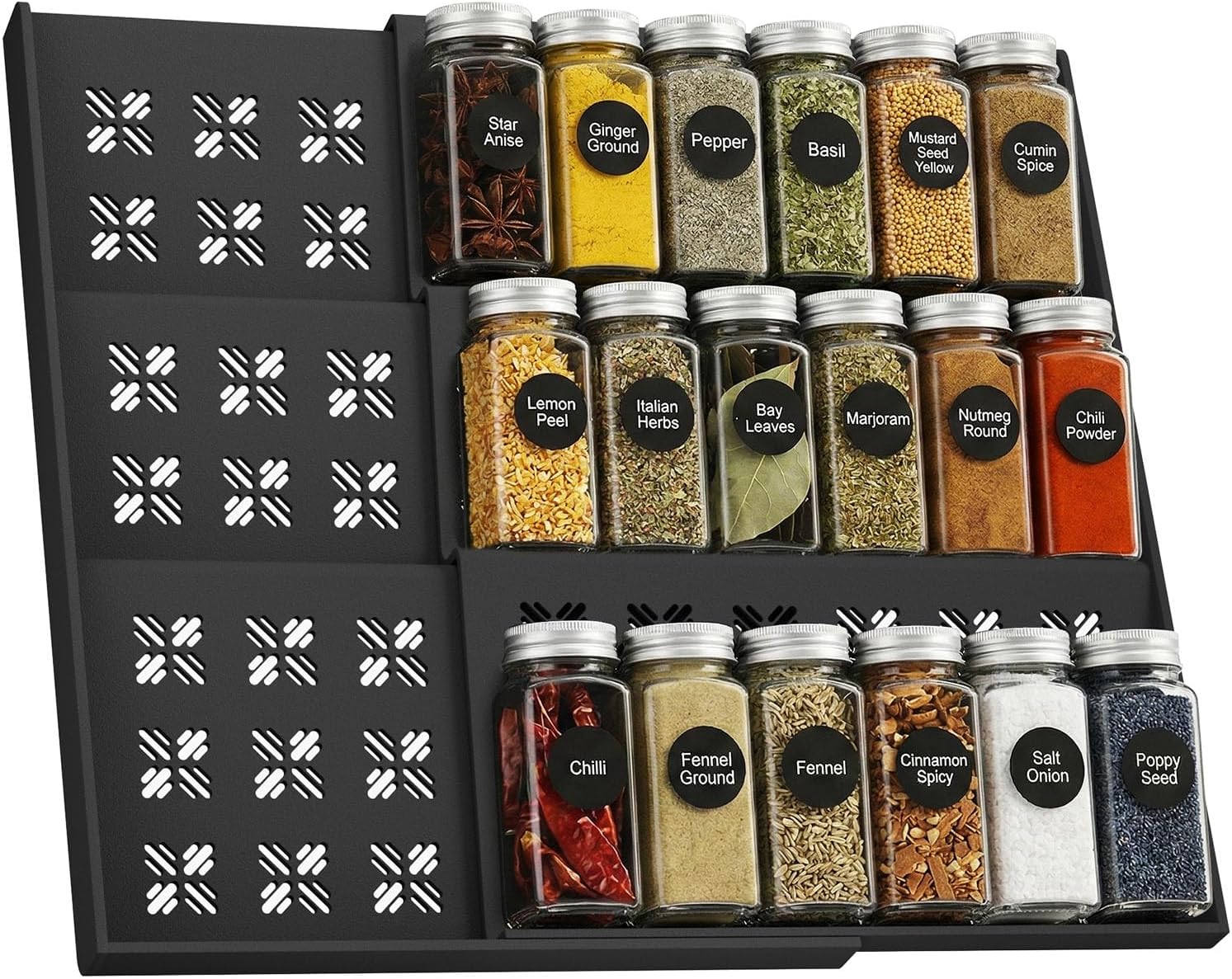 Estefanlo Drawer Spice Organiser, Spice Drawer Organiser, Spice Drawer Insert, Spice Organiser, Spice Rack for Drawer, Spice Rack Organiser(Black)