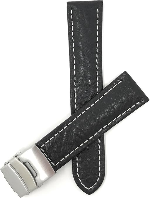 20mm to 24mm Genuine Leather Watch Band Strap with Deployment Clasp Buckle,  in Black and Brown