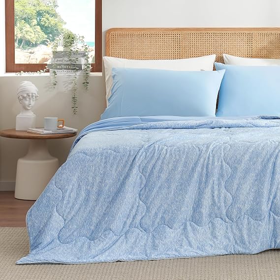 Snuggle Sac Queen Size Ice Cooling Blanket Blue, Q-Max 0.4 Queen Size Soft Cooling Comforters for Hot Sleepers, All Season Reversible Bedding Comforter, 90x90 inches, Ice Blue