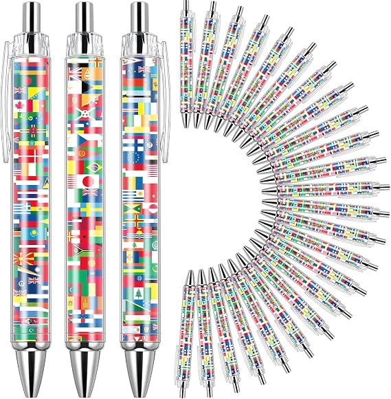 12 Pcs 2026 Soccer International Flag Pens Around The World Party Favors Multicultural Country Flags Ballpoint Pens Bulk Gifts for Back to School Students Classroom Employees Coworkers Team