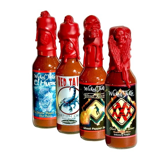 Wicked Tickle Hot Sauce Gift Set, 4 Pack Ghost & Scorpion Sauces, 5 oz Bottles