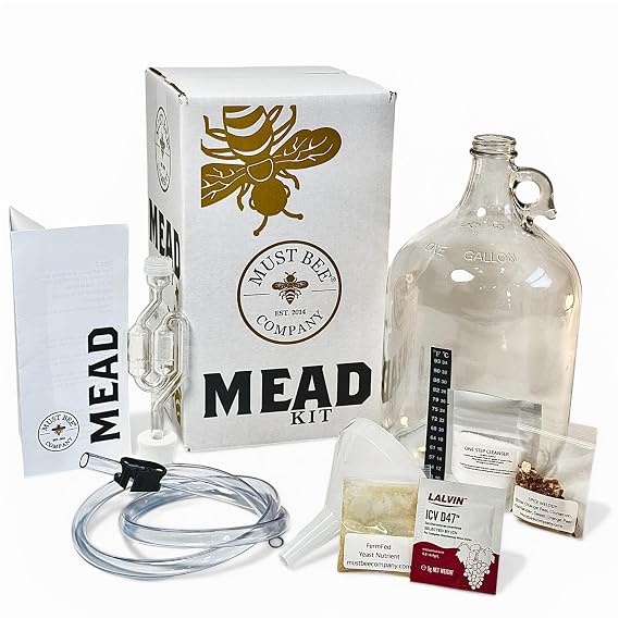 Mead Making Kit 1 Gallon Mead Kit to Make Your own Honey Wine with Reusble Equipment- Brew a Delicious Metheglin Style Mead with Must Bee Company-Starter Kit Includes Yeast, Nutrients and Spices.