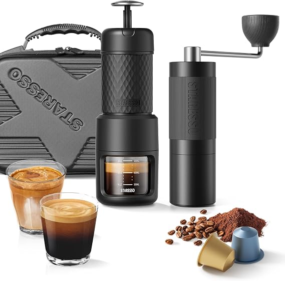 STARESSO 2026 Espresso Travel Kit, Portable Espresso Maker with Grinder