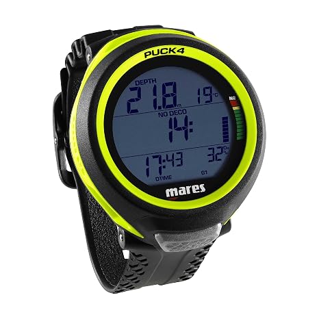Mares Puck 4 Wrist Dive Computer | Entry-Level Watch-Style One Button Control Underwater Scuba Diving Computer, Black/Yellow