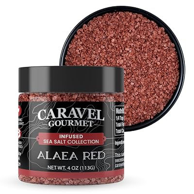 Alaea Red Salt Infused with Baked Red Alaea Clay from Hawaii Natural & Mineral Rich Hawaiian Salt for Cooking and Finishing 4 oz Stackable Jar by Caravel Gourmet