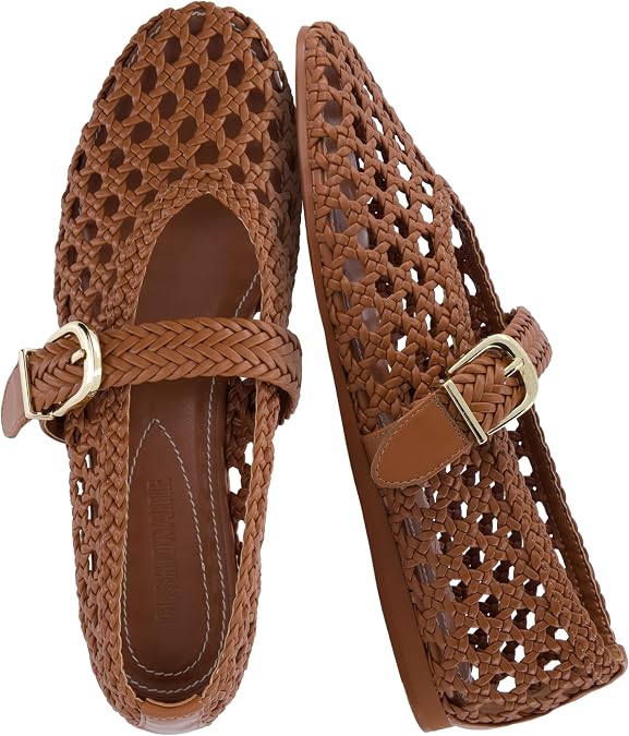 CUSHIONAIRE Wit Hand Woven Womens Flats, Comfortable Mary Jane Ballet Flat with Adjustable Buckle Braided Strap and Cushioned Memory Foam