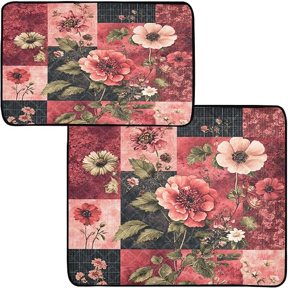 Patchwork Floral Pee Pads for Dogs, 2-Pack Washable Puppy Pads Reusable Dog Pee Pad Non-Slip Training Pads for Potty, Crate, Bed, 24x36in + 36x42in