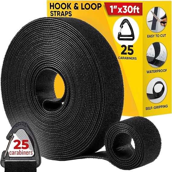 Hook and Loop One Wrap Tape, Fastening Cable Straps with Heavy Duty Strenght, Easy to Cut Roll, Quick Wrap Cable Straps, Bundling Ties Fasten Self Gripping for Storage and Organization (Black)