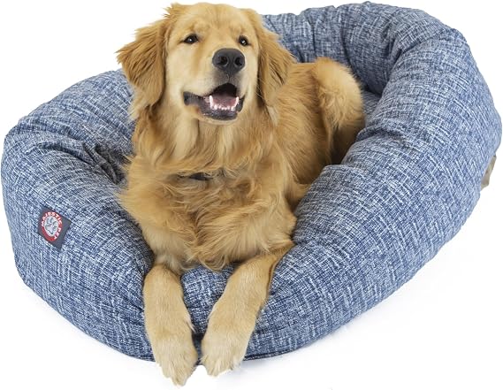 Majestic Pet 40 Inch Bagel Calming Dog Bed Washable Cozy Soft Round Dog Bed with Spine Support for Dogs to Rest Their Head - Fluffy Donut Dog Bed 40x29x9 (Inch) - Round Pet Bed Large Blue
