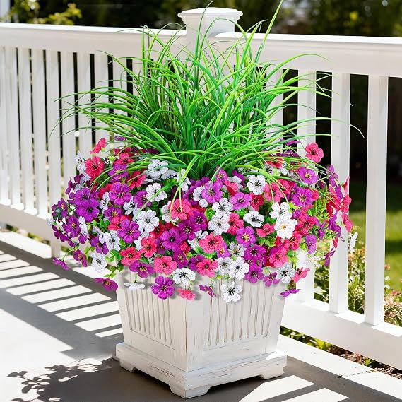 INQCMY Artificial Flowers for Outdoors UV Resistant, 14 Bundles Fake Plants Realistic Silk Flowers with Faux Ferns for Outside Planters Home Porch Patio Garden Back Yard Spring Summer Decoration