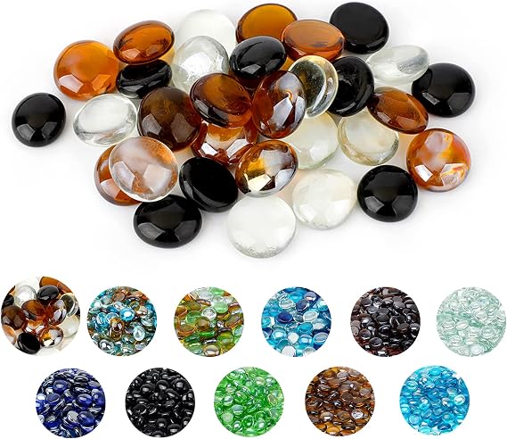 Skyflame 10-Pound Blended Fire Glass Beads for Fire Pit Fireplace | 1/2-Inch, Mixed Color Onyx Black, Crystal Ice, Caramel, Garden Landscaping, Vase Fish Tank Decorative