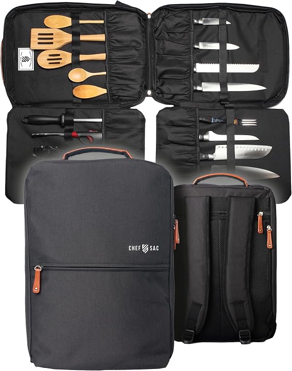 Chef Knife Bag | Premium Knife Case | Waterproof Material | Chefs Case with 30+ Pockets for Knives & Utensils | Culinary Gifts For Chefs & Students | Sturdy Travel Knife Bag (Black)
