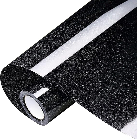 VinylRus Glitter Heat Transfer Vinyl,Laser Black Iron on Rolls,10 x 8ft