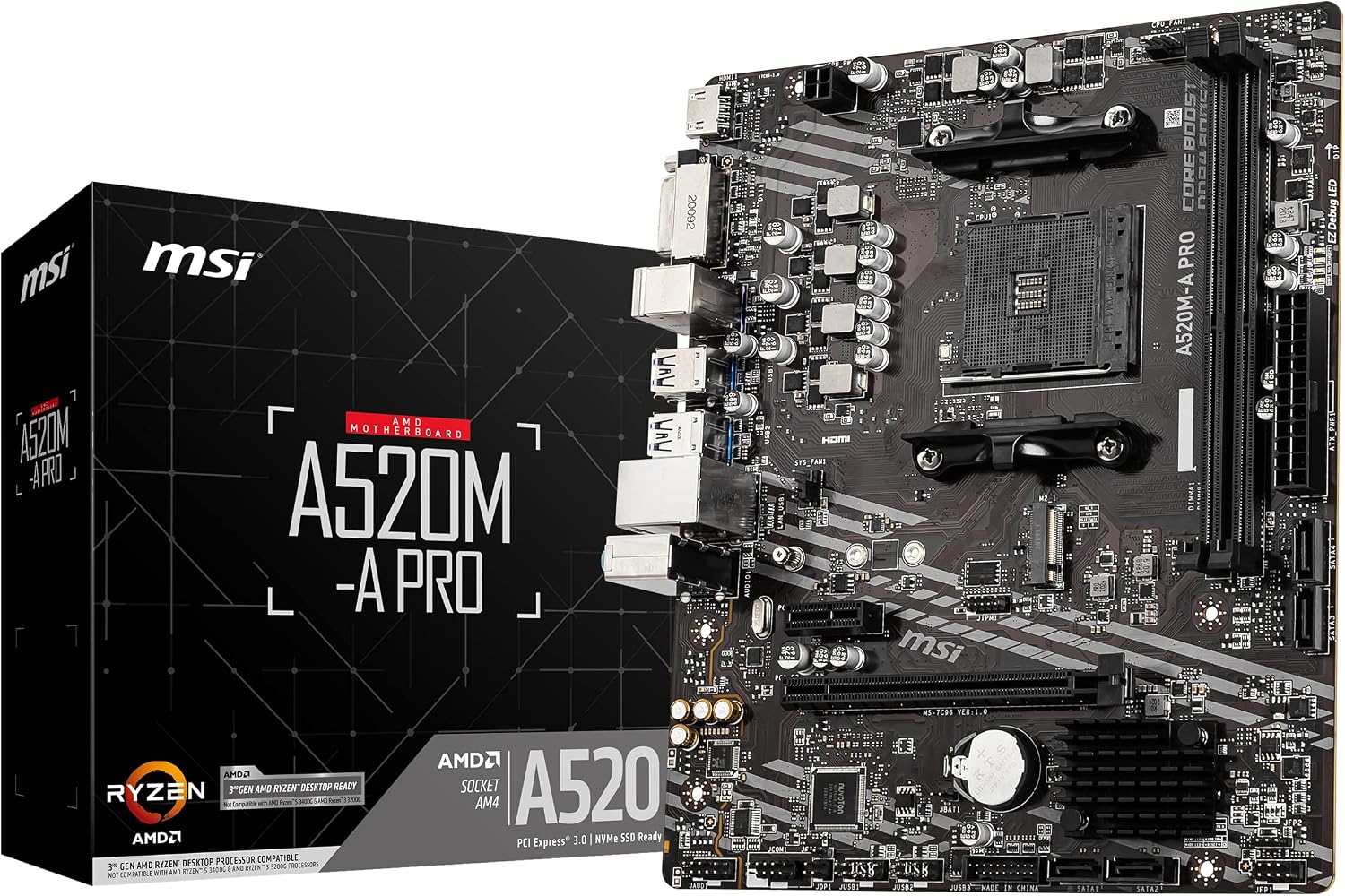 MSI A520M-A PRO AM4 DDR4 Bellek 4600(OC) DVI HDMI M.2 USB3.2 mATX